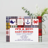 Ocean Themed Baby Dusche Einladung - Kariert (Stehend Vorderseite)