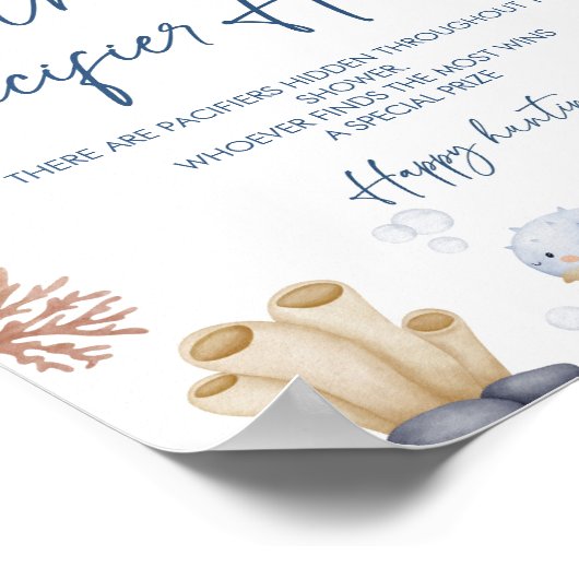 Ocean Themed Baby Dusche Schnuller Jagdspiel Schil Poster (Ecke)