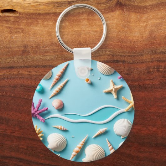 Ocean-Themed Keychain – Sea Life Design with Shell Schlüsselanhänger (Vorderseite)
