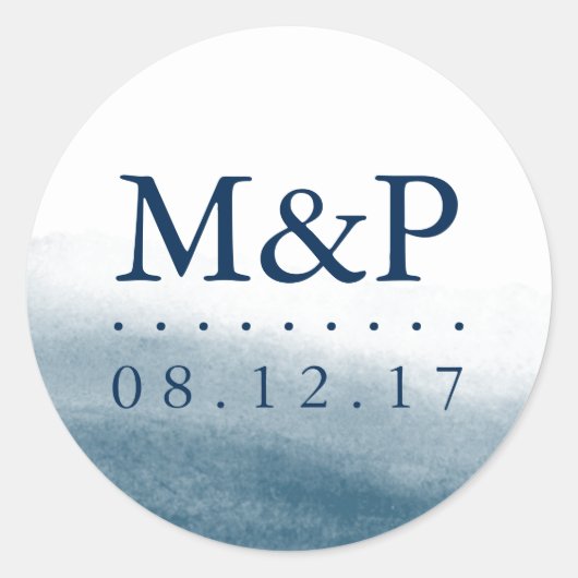 Ocean Tides Wedding Monogram Runder Aufkleber (Vorderseite)