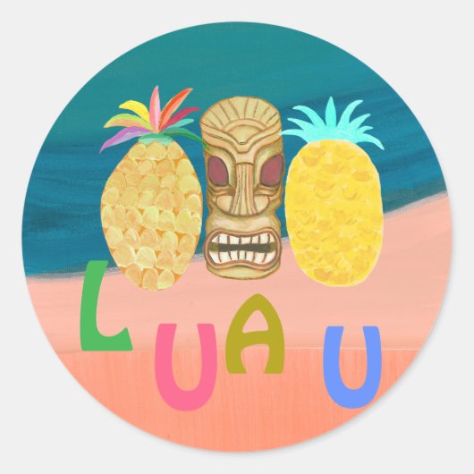 Ocean Tiki Pineapple Luau Runder Aufkleber (Vorderseite)