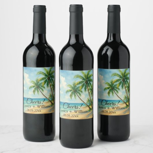 Ocean Tropical Beach Island Summer Wedding Weinetikett (Flaschen)