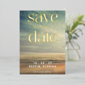 Ocean Tropical Gold Foil Save the Date Folieneinladung (Stehend vorne)