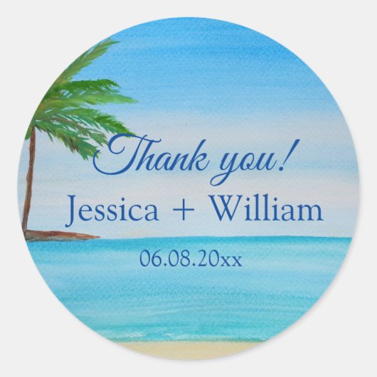 Ocean Tropical Island Beach Hochzeit Vielen Dank Runder Aufkleber (Vorderseite)