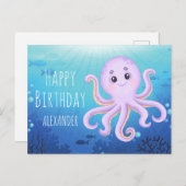 Ocean Underwater Niedlich Octopus Happy Birthday Postkarte (Vorne/Hinten)