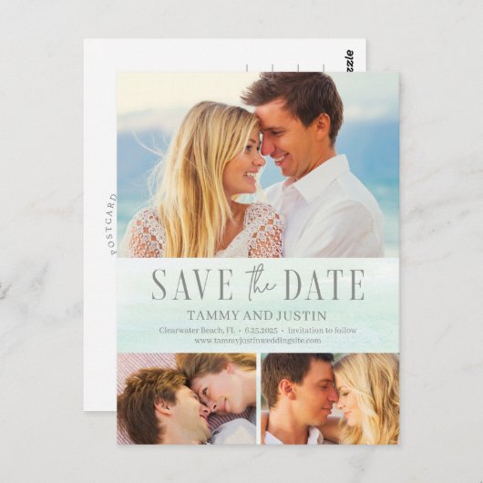 Ocean Vibes Beach Hochzeit Save the Date Postcard Postkarte (Vorne/Hinten)