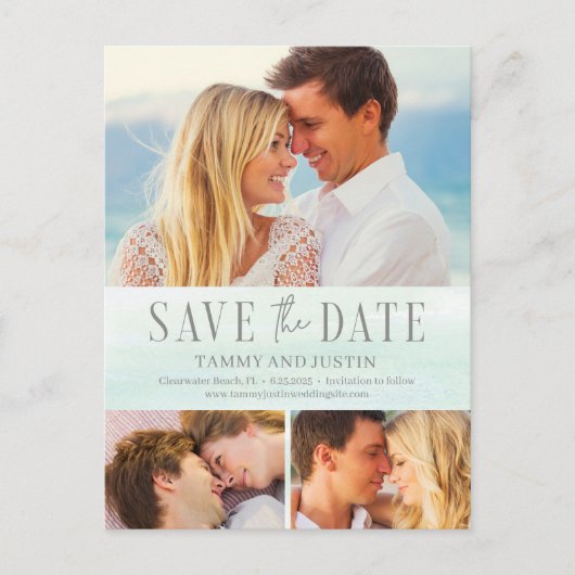 Ocean Vibes Beach Hochzeit Save the Date Postcard Postkarte (Vorderseite)