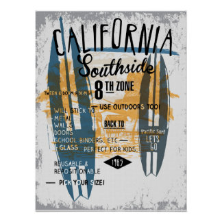 Ocean Vibes Retro Surfboard Poster