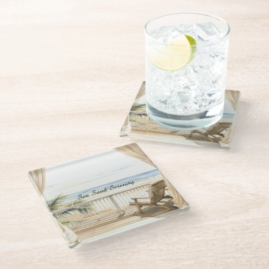 Ocean View Beach Serenity Glasuntersetzer (Schrägansicht)
