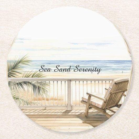 Ocean View Beach Serenity Runder Pappuntersetzer (Vorderseite)