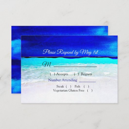 Ocean Water Blue Beachy Wedding RSVP Karte (Vorne/Hinten)