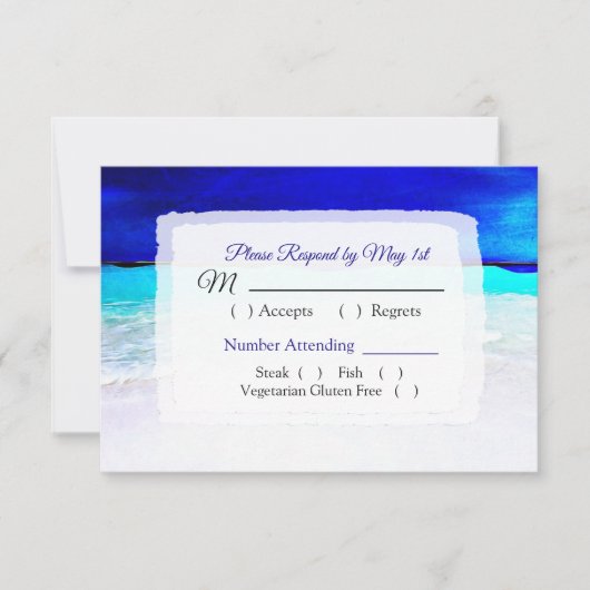 Ocean Water Blue Beachy Wedding RSVP Karte (Vorderseite)