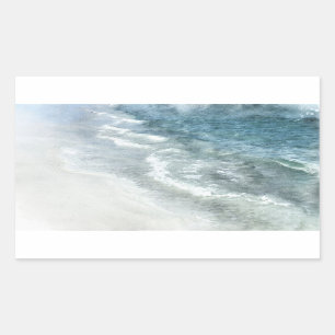Ocean Watercolor - Aquamariner Dark Blue Beach an  Rechteckiger Aufkleber