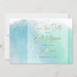 Ocean Watercolor Beach Bat Mitzvah Save the Date Einladung