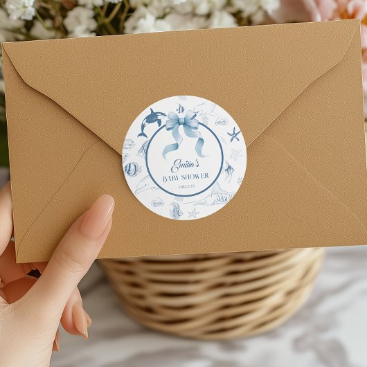 Ocean Watercolor Bubbles Baby Dusche Runder Aufkleber