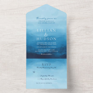 Ocean Watercolor Coastal Beach Hochzeit All In One Einladung