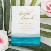 Ocean Watercolor Gold Script Beach Bridal Brunch