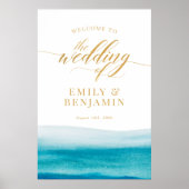 Ocean Watercolor Gold Script Beach Hochzeit Begrüß Poster (Vorne)