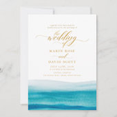 Ocean Watercolor Gold Script Beach Hochzeit Einladung (Vorderseite)