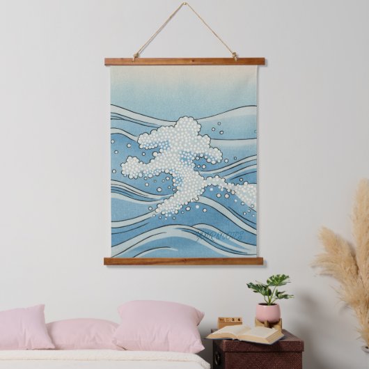 Ocean Wave Art Print – Japanese Woodblock Style Wandteppich Mit Holzrahmen (Schlafzimmer)