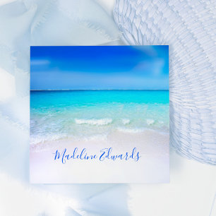Ocean Wave Beach Blue Scene Moderne Monogram Squar Quadratische Visitenkarte