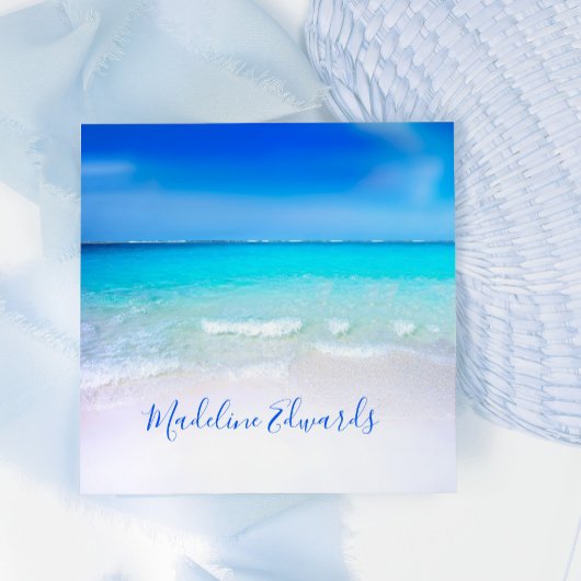 Ocean Wave Beach Blue Scene Moderne Monogram Squar Quadratische Visitenkarte