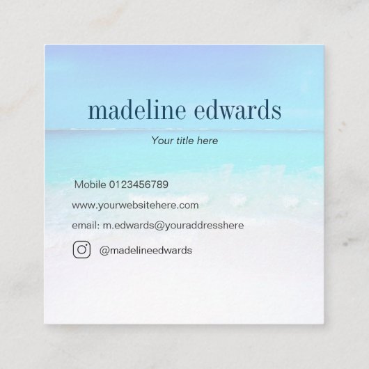 Ocean Wave Beach Scene Blue Modern Monogram Square Quadratische Visitenkarte (Rückseite)