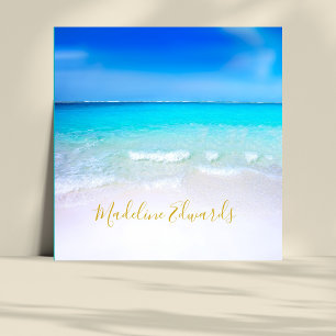 Ocean Wave Beach Scene Gold Moderne Monogram Squar Quadratische Visitenkarte