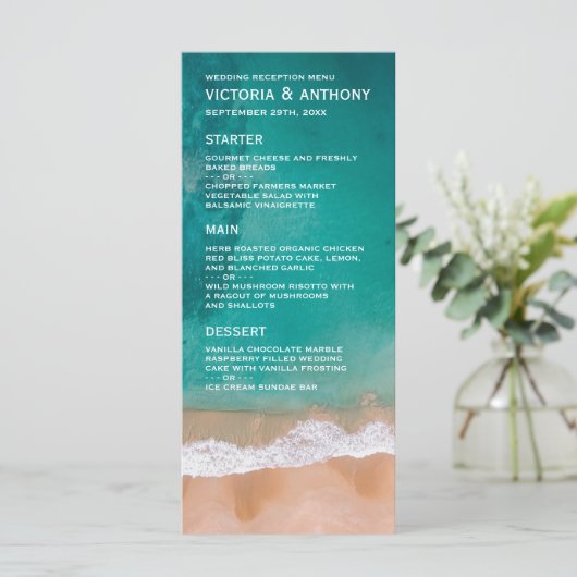 Ocean Wave, Beach Wedding Menu Menükarte (Stehend Vorderseite)