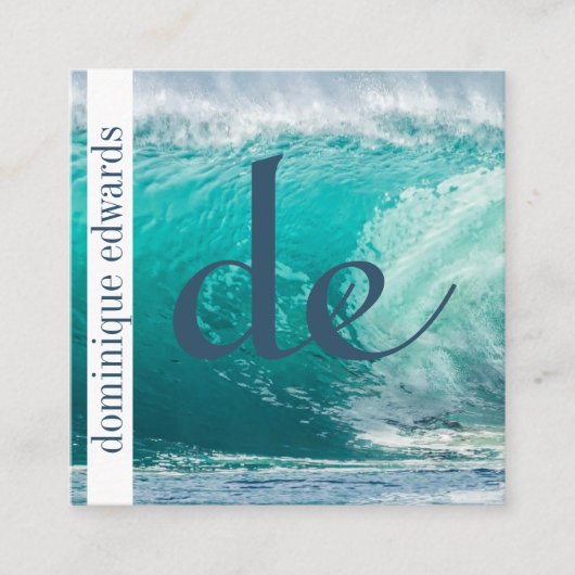 Ocean Wave Blue Beruflich QR Code Monogram Quadratische Visitenkarte (Vorderseite)