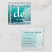 Ocean Wave Blue Business Monogram Quadratische Visitenkarte (Vorne/Hinten)
