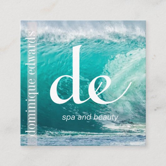 Ocean Wave Blue Business Monogram Quadratische Visitenkarte (Vorderseite)