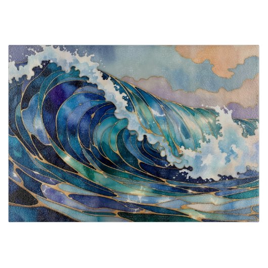 Ocean Wave Blue Gold Cutting Board Schneidebrett (Vorderseite)