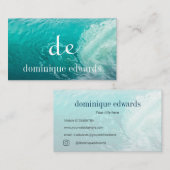 Ocean Wave Blue Modernes Monogramm Stilvoll Visitenkarte (Vorne/Hinten)