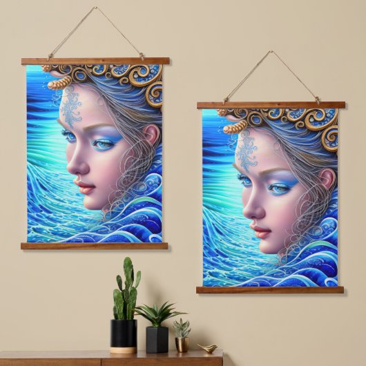 Ocean Wave Fantasy Goddess Art Wandteppich Mit Holzrahmen (Asymmetrisch)