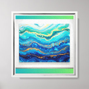 Ocean Wave Fluid Acrylic Pour Wall Art Türkis Leinwanddruck