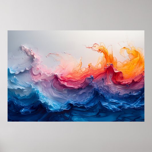 Ocean Wave Fluid Art Sunset Glow Abstract Poster (Vorne)