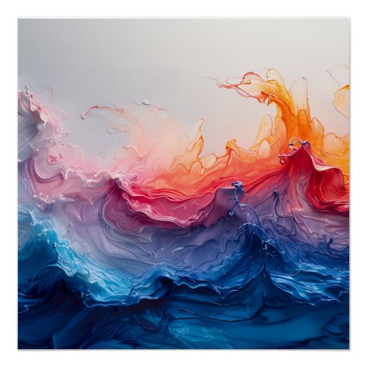 Ocean Wave Fluid Art Sunset Glow Abstract Poster (Vorderseite)