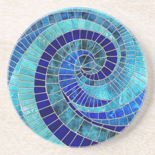 Ocean Wave Spiral Mosaik Art Getränkeuntersetzer (Vorne)