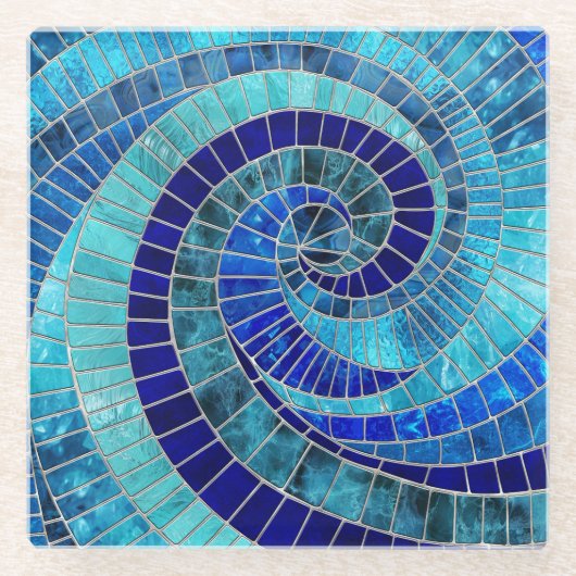 Ocean Wave Spiral Mosaik Art Glasuntersetzer (Vorderseite)