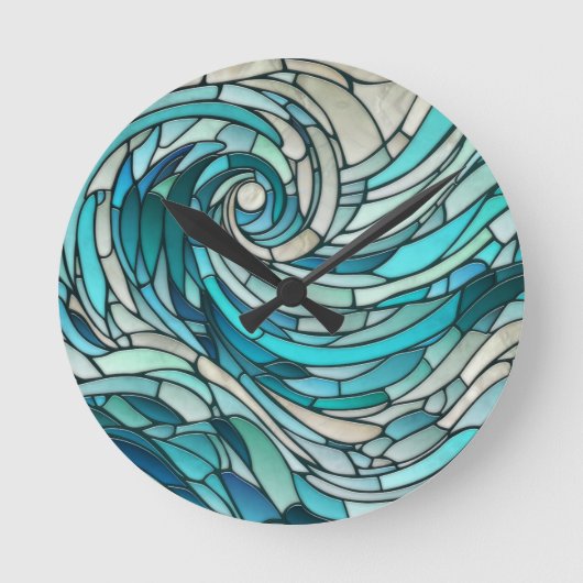 Ocean Wave Spiral Mosaik Runde Wanduhr (Vorderseite)