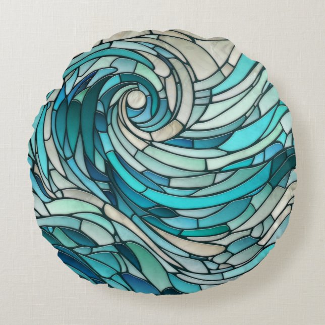 Ocean Wave Spiral Mosaik Rundes Kissen (Vorderseite)
