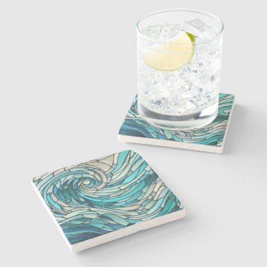 Ocean Wave Spiral Mosaik Steinuntersetzer (Seitenansicht)