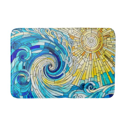 Ocean Wave Sun Mosaik Art Badematte (Vorderseite)