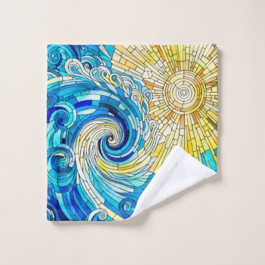 Ocean Wave Sun Mosaik Art Badhandtuch Set (Waschlappen)
