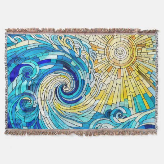 Ocean Wave Sun Mosaik Art Decke (Vorderseite)