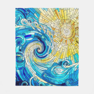 Ocean Wave Sun Mosaik Art Fleecedecke