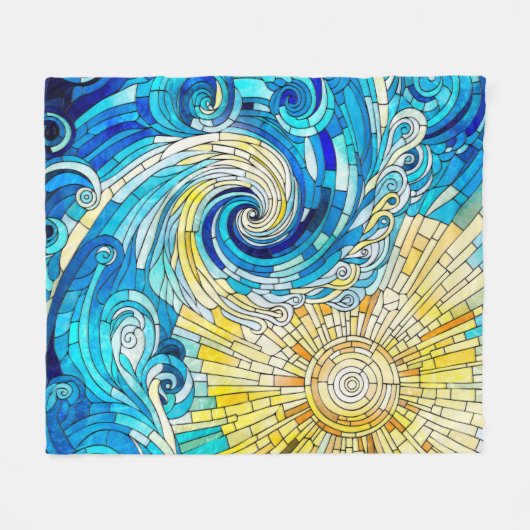 Ocean Wave Sun Mosaik Art Fleecedecke (Vorderseite (Horizontal))