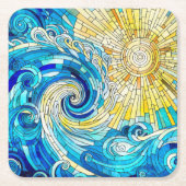 Ocean Wave Sun Mosaik Art Rechteckiger Pappuntersetzer (Vorderseite)