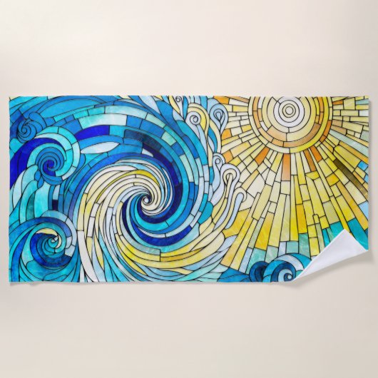 Ocean Wave Sun Mosaik Art Strandtuch (Vorderseite)